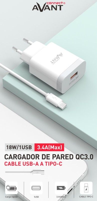 Cargador De Pared Cable Usb-A A Tipo-C