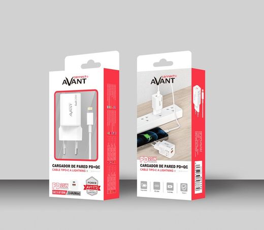 Chargeur mural PD + QC, câble de type C vers Lightning