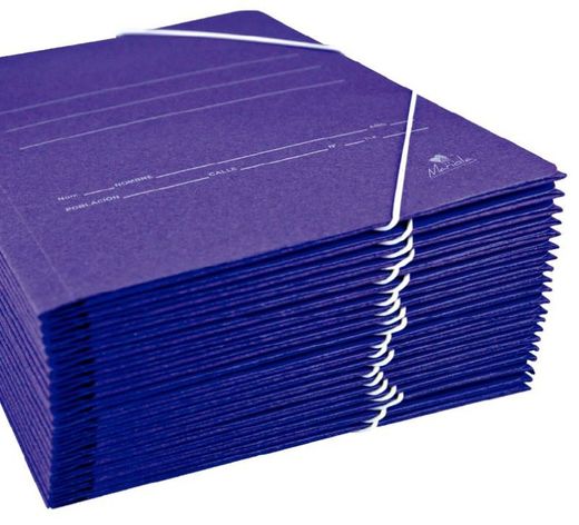 Pasta de borracha de papelão azul com saco