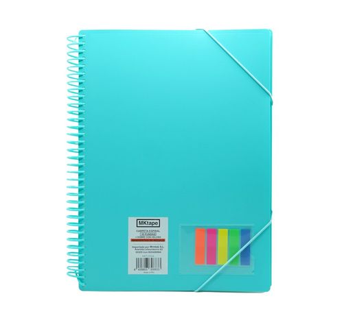 Carpeta folio con espiral y 30 fundas de 0,9 micras + banderitas. 7 colores