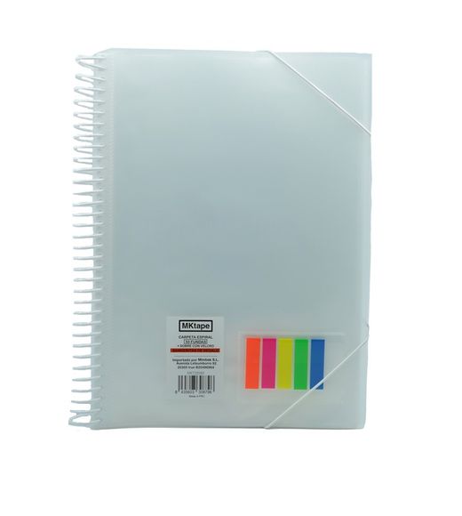 Pasta fólio com espiral e 50 capas de 0,9 mícron + bandeiras. 7 cores