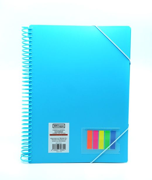 Pasta fólio com espiral e 50 capas de 0,9 mícron + bandeiras. 7 cores