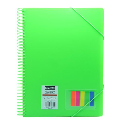 Pasta fólio com espiral e 50 capas de 0,9 mícron + bandeiras. 7 cores