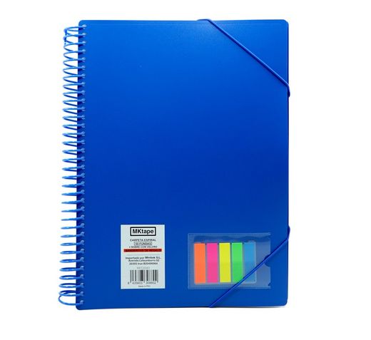 Pasta fólio com espiral e 50 capas de 0,9 mícron + bandeiras. 7 cores