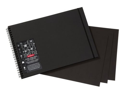 Cuaderno de dibujo con papel negro Derwent A3 horizontal, 40 hojas 200 grs