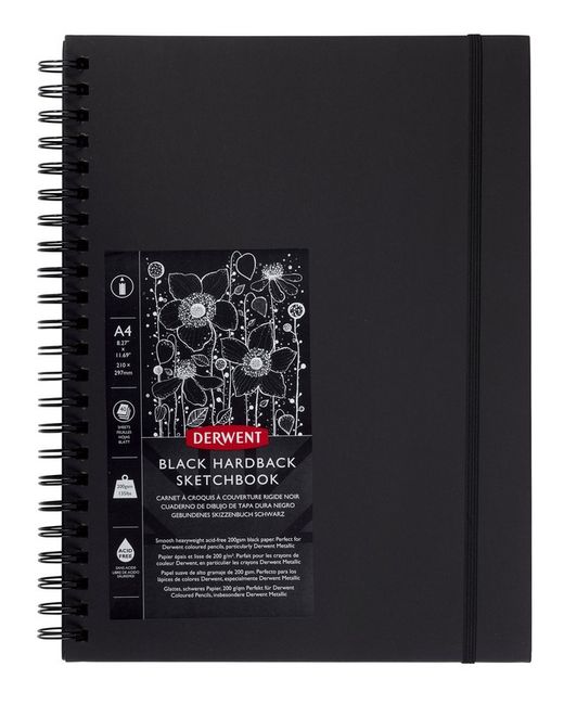 Caderno de esboços com papel preto Derwent A4, 40 folhas 200 grs
