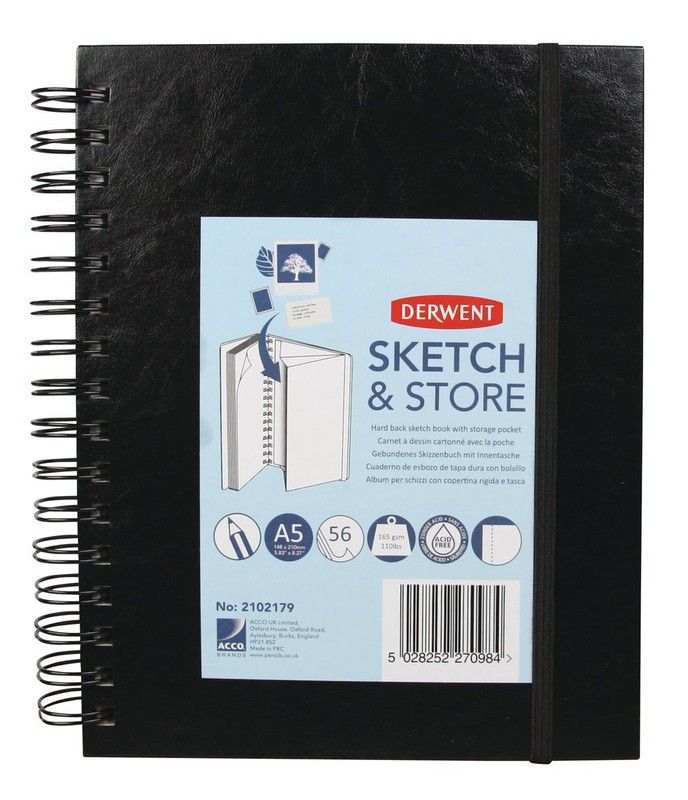 Cuaderno de dibujo Sketch and Store Derwent A5, 56 hojas 165 grs