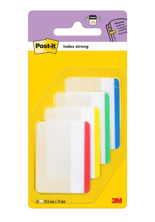 Dispensador de 24 marcadores de índice rígido plano 51 x 38 mm Verde/Azul/Amarelo/Vermelho