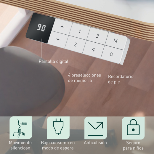 Escritorio Eléctrico Leitz Ergo 140 x 80cm con recordatorio para ponerte de pie