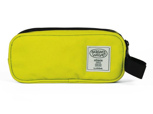 Estojo amarelo neon com 3 zíperes