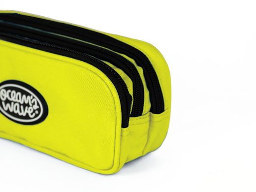 Estojo amarelo neon com 3 zíperes