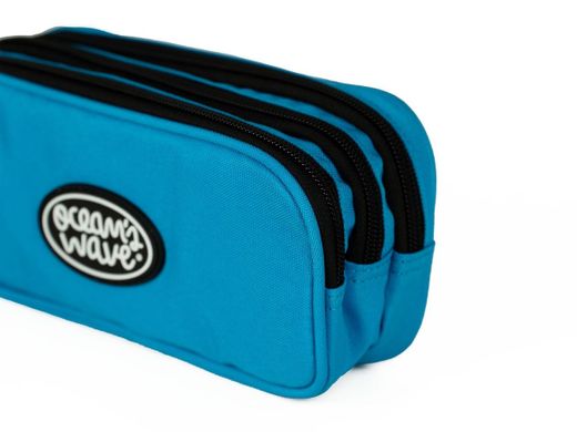 Trousse à 3 fermetures éclair bleu néon