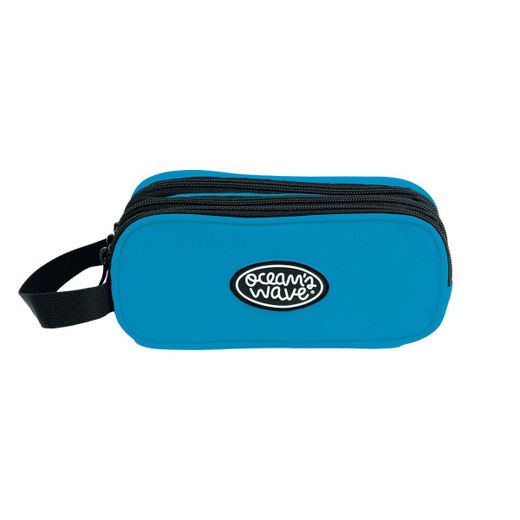 Trousse à 3 fermetures éclair bleu néon