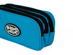 Estojo azul neon com 3 zíperes