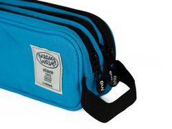 Estojo azul neon com 3 zíperes