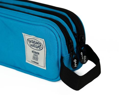 Estojo azul neon com 3 zíperes