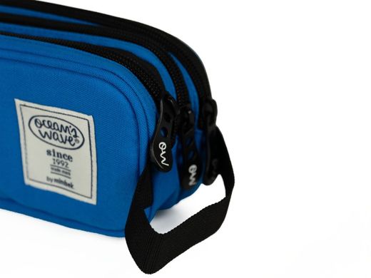 Estojo azul escuro com 3 zíperes