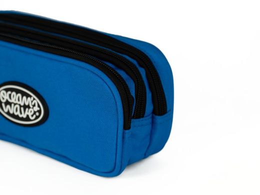 Estojo azul escuro com 3 zíperes