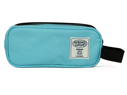 Estojo azul pastel com 3 zíperes