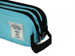 Estojo azul pastel com 3 zíperes
