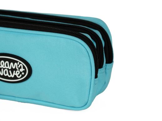 Estojo azul pastel com 3 zíperes