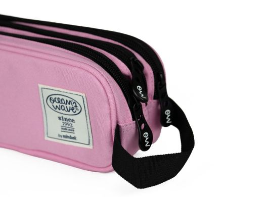 Estojo rosa pastel com 3 zíperes