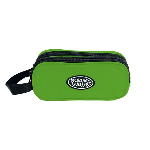 Estojo verde neon com 3 zíperes