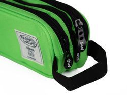 Estojo verde neon com 3 zíperes