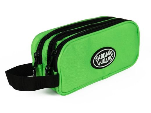 Trousse verte fluo à 3 fermetures éclair
