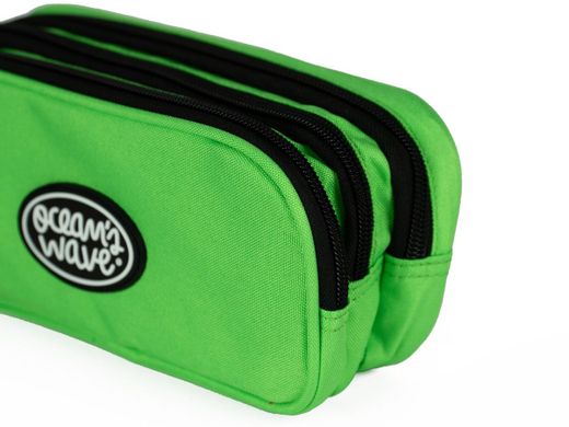 Estojo verde neon com 3 zíperes