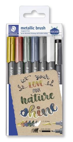 Estuche con 6 rotuladores pincel metálico + 1 calibrado staedtler