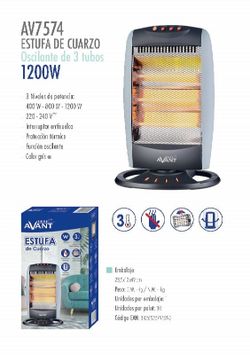 Estufa De Cuarzo 1200W 3 Tubos