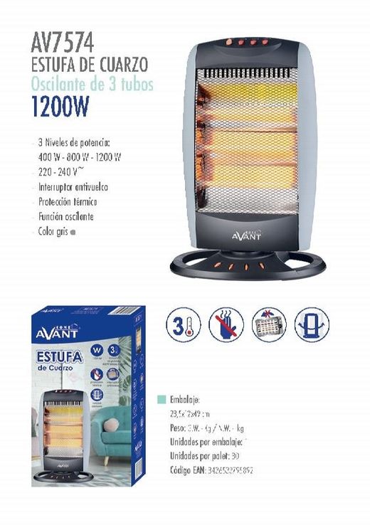 Estufa De Cuarzo 1200W 3 Tubos