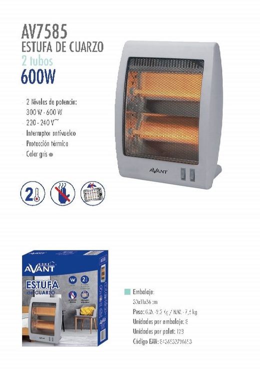 Estufa De Cuarzo 2 Tubos 800W
