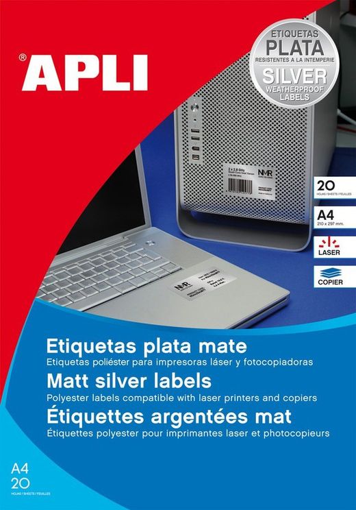 Étiquettes en polyester. couleur argent mat