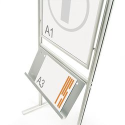 Présentoir d'information avec étagère et porte-affiche