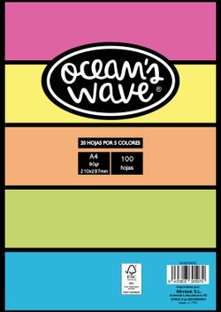 Paquete de 100 hojas 80gr. con 5 colores fluor Ocean's Wave