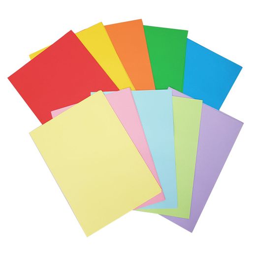 Paquet de 100 feuilles 80gr. avec 10 couleurs différentes.