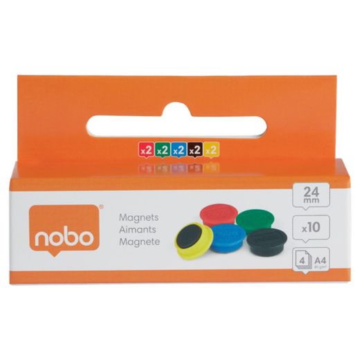 Cartes magnétiques blanches Nobo - Pack de 10 cartes colorées 24 mm