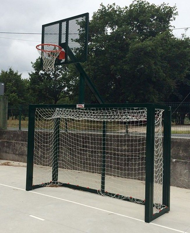 Juego de porterías de fútbol sala o balonmano y canasta de basket