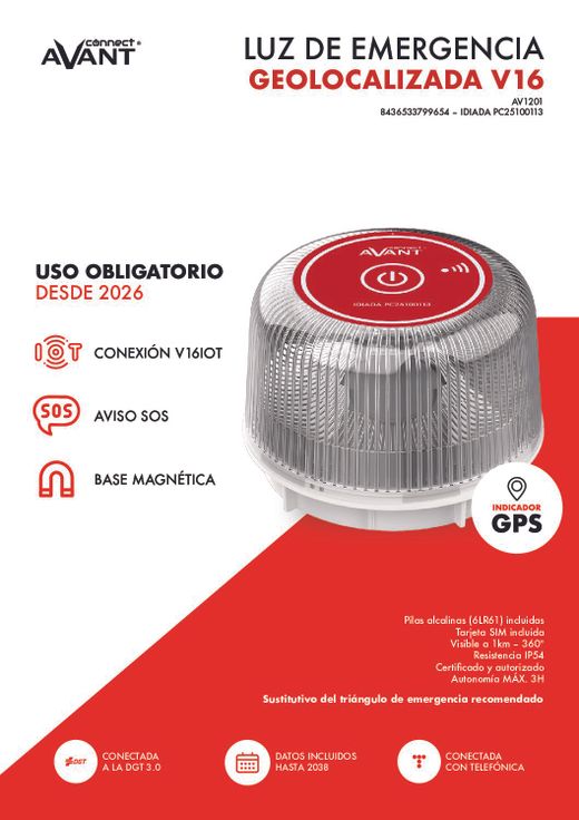 Luz de emergencia V16 con geolocalización