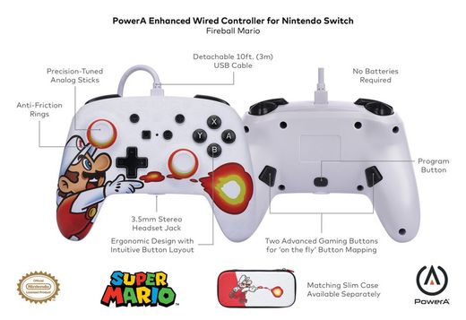 Mando con cable mejorado PowerA para Nintendo Switch - Fireball Mario