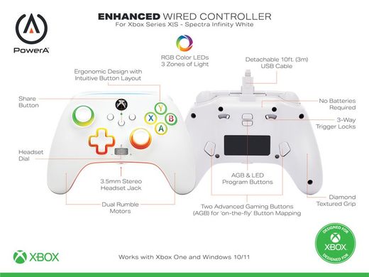 Mando con cable mejorado Spectra Infinity de PowerA para Xbox Series X|S - Blanco