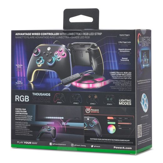 Mando con cable PowerA Advantage para Xbox Series X|S con Lumectra + tira LED RGB - Negro