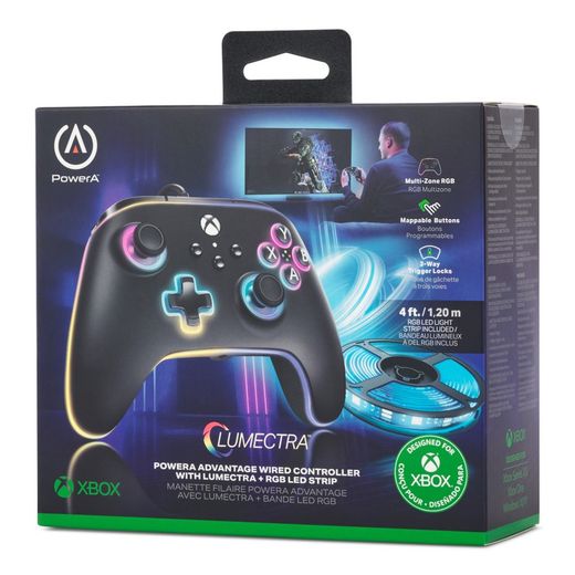 Mando con cable PowerA Advantage para Xbox Series X|S con Lumectra + tira LED RGB - Negro