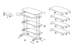 Mesa lateral alta com prateleiras e rodas