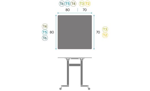 Mesa cuadrada TEAM SQ. Dos tamaños y cinco tallas