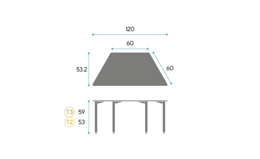 Mesa trapezoidal KIDDY T. 120 x 60 cm. Dos tallas