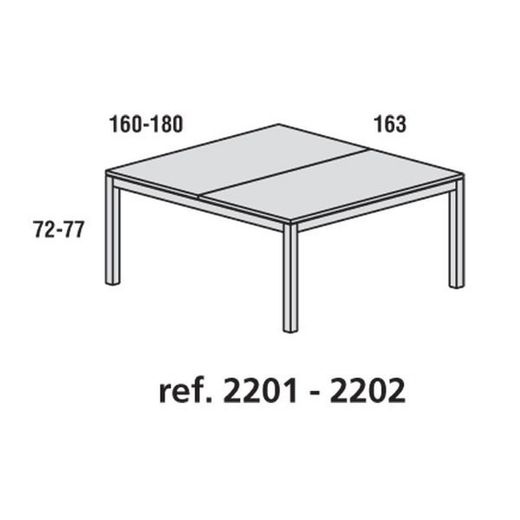 Tables carrées ou droites doubles et de réunion.