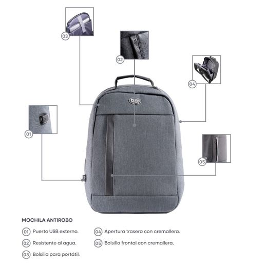Mochila para notebook Ocean's Black Antifurto